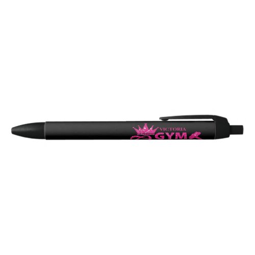 Funky hot pink personalized faux glitter Gym Queen Black Ink Pen