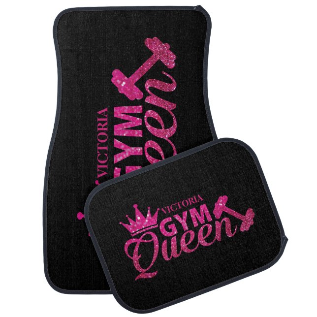 Funky hot pink personalized faux glitter Gym Queen Car Floor Mat (Set)