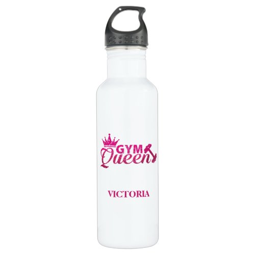 Funky hot pink personalized faux glitter Gym Queen Stainless Steel Water Bottle