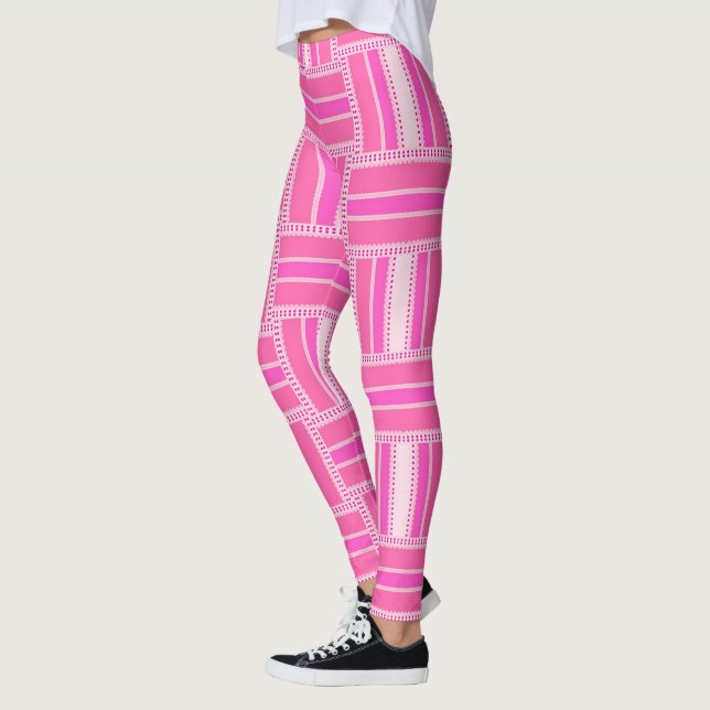 Funky Hot Pink Stripe Pattern Leggings ★Psydefx★ (Left)