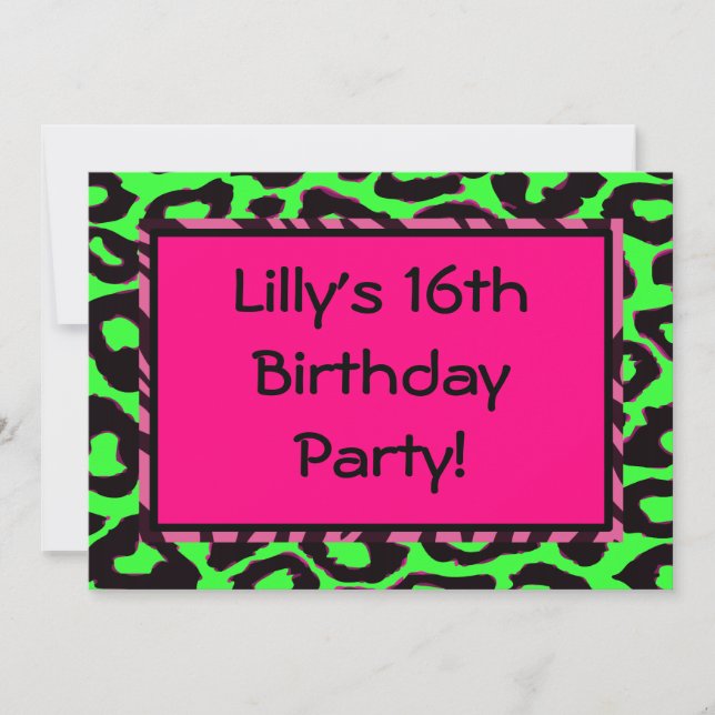 Funky Hot Pink Zebra Cheetah Set Invitation (Front)