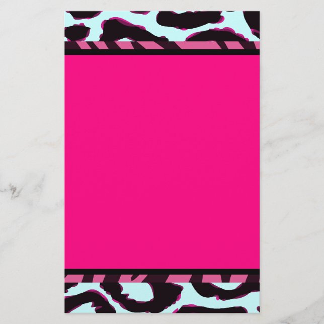 Funky Hot Pink Zebra Cheetah Set Stationery (Front)