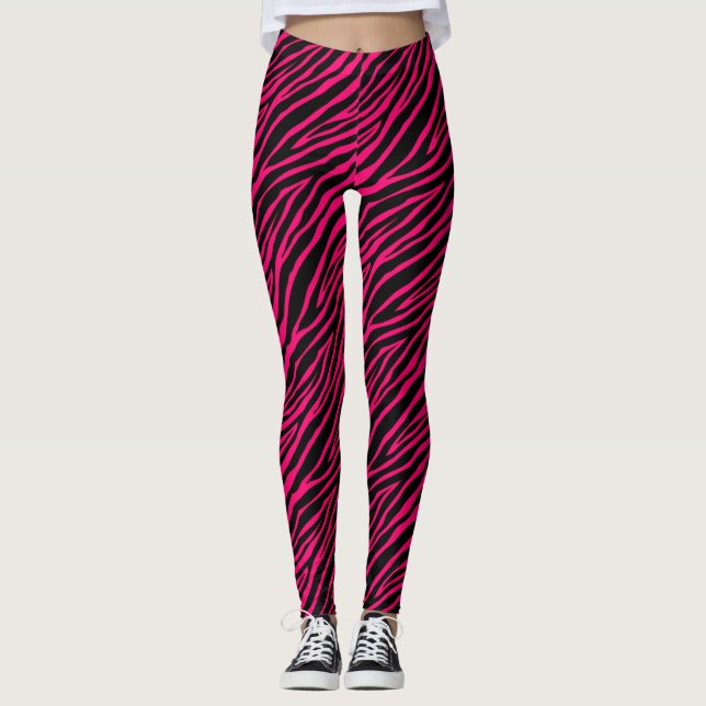 Funky Hot Pink Zebra Print Leggings (Front)
