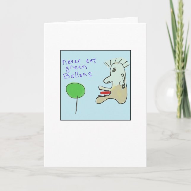 Funky Illustrated Green Balloons Card (Front)