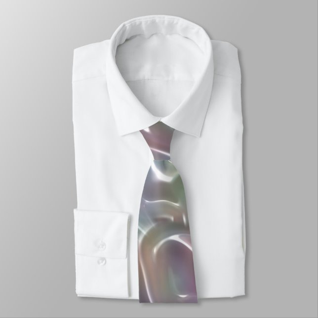 Funky Iridescent Abstract Peary White Luster Tie (Tied)