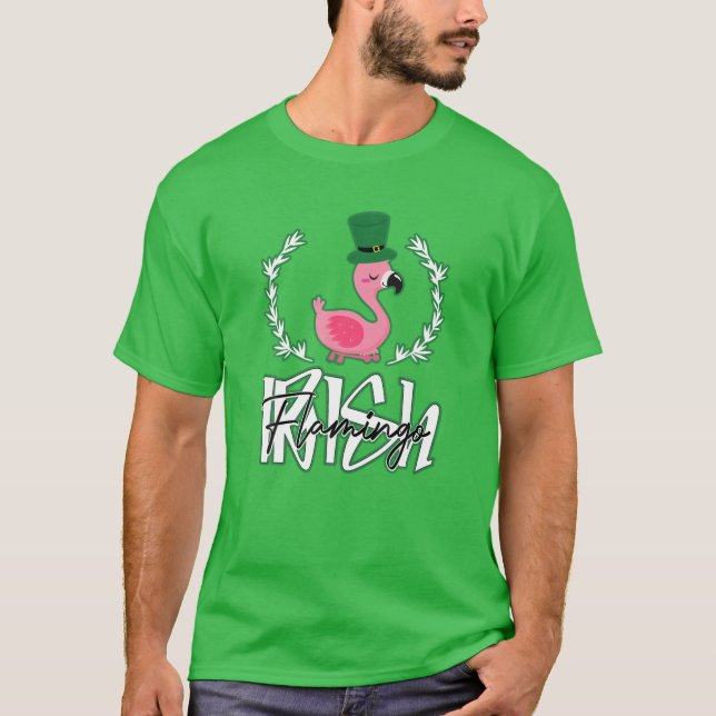Funky Irish Flamingo Lover Saint Patrick Day Pink T-Shirt (Front)