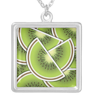 Funky kiwi fruit wedges silver plated necklace