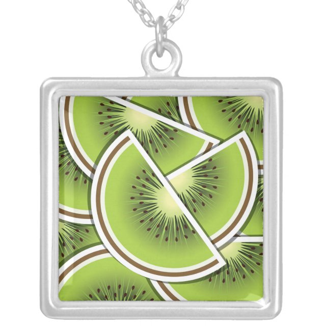 Funky kiwi fruit wedges silver plated necklace (Front)