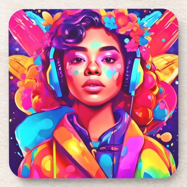 Funky Lady Digital Artwork Beverage Coaster (Front)