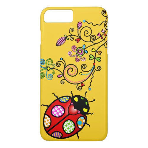 Funky Ladybug and Curly Flowers iPhone 7 Plus iPhone 8 Plus7 Plus Case