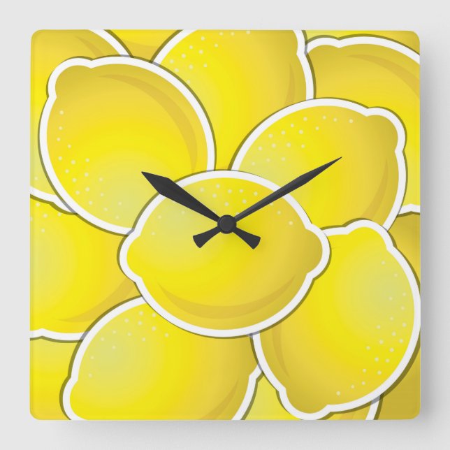 Funky lemon square wall clock (Front)