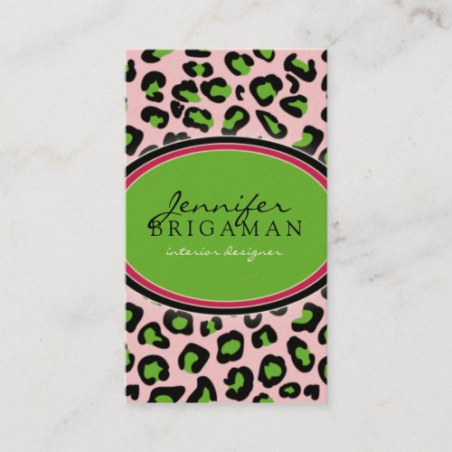 Funky Leopard Print Business Card :: green/pink