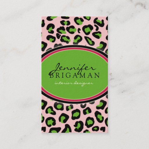 Customizable Funky Leopard Print Business Card :: green/pink