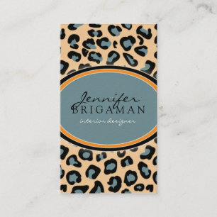 Funky Leopard Print Business Card :: orange/blue