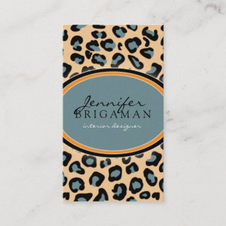 Funky Leopard Print Business Card :: orange/blue