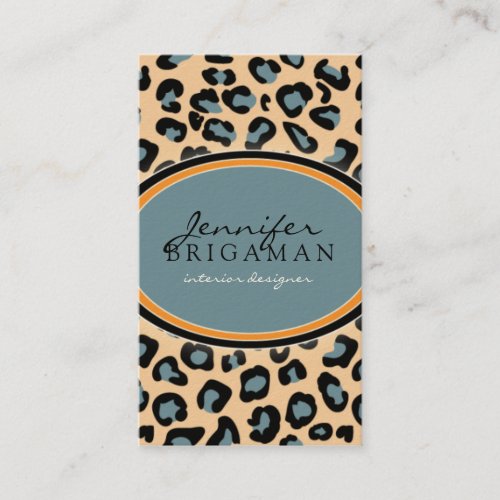 Funky Leopard Print Business Card  orangeblue