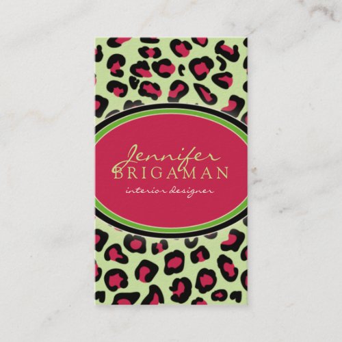 Funky Leopard Print Business Card :: pink/green