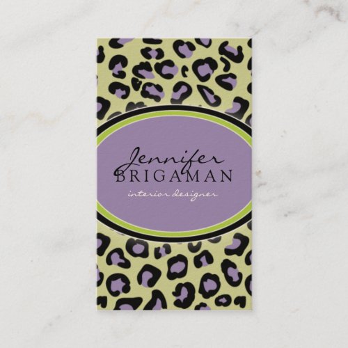 Funky Leopard Print Business Card :: purple/green