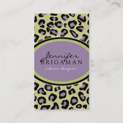 Customizable Funky Leopard Print Business Card :: purple/green