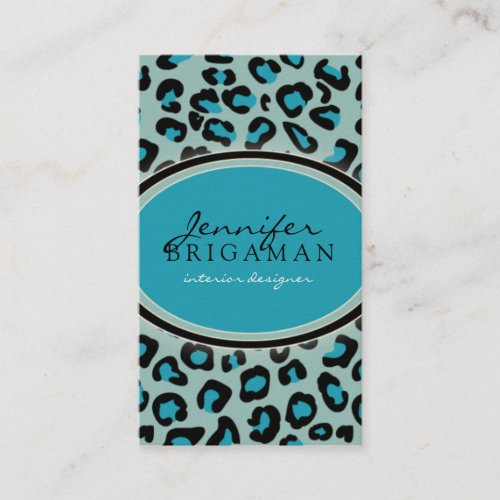 Funky Leopard Print Custom Business Card :: Aqua