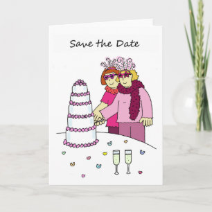 Funky Lesbians Save the Date Cartoon Couple Announcement