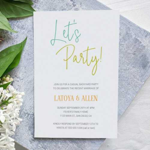 Funky Lets Party Casual Reception Elopement Invitation