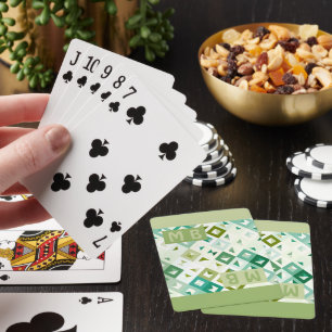 Funky Light Lime Green White Squares Art Pattern Poker Cards