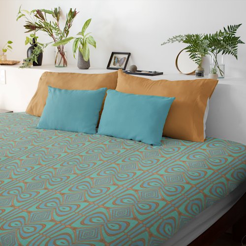 Funky Light Teal Blue Green Brown Orange Tribal Duvet Cover