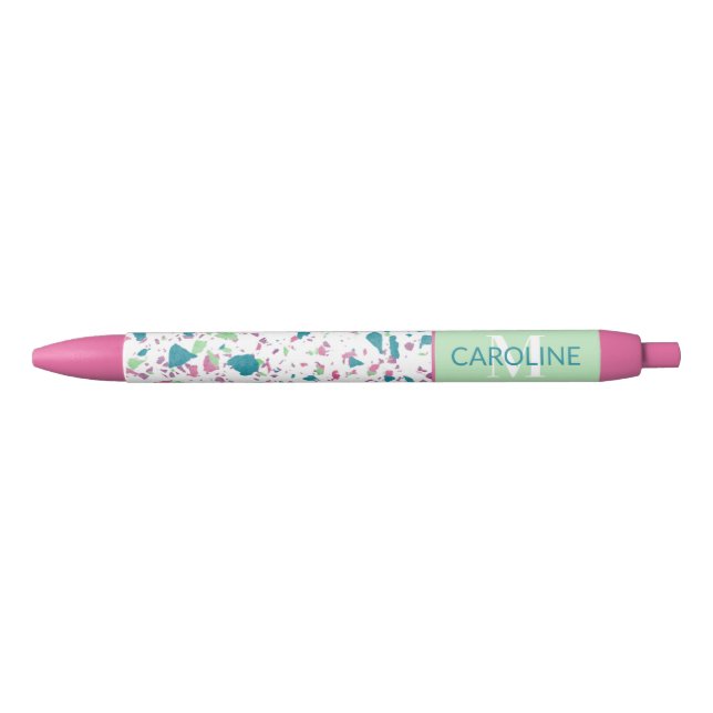 Funky Light Teal Blue Green Pink Violet Terrazzo Pen (Front)