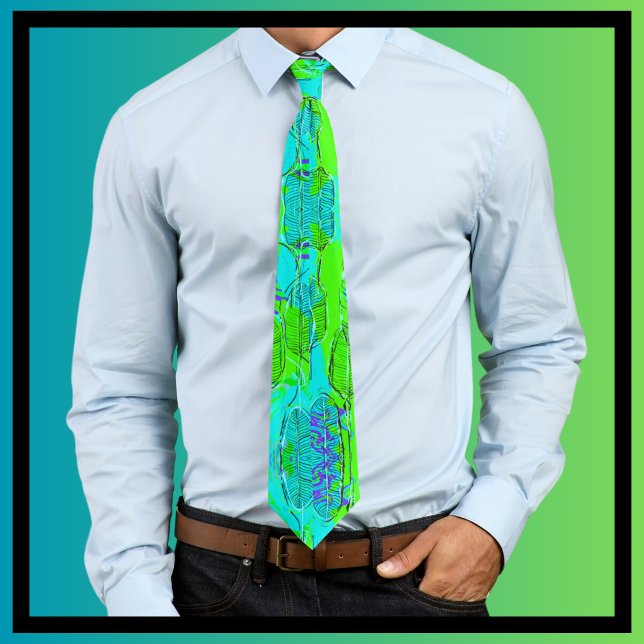 Funky Lime Green Aqua Blue Leaves  Neck Tie (Creator Uploaded)