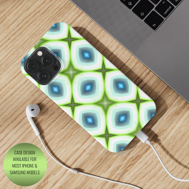 Funky Lime Green Aqua Turquoise Squares Art Mosaic iPhone Case (Creator Uploaded)