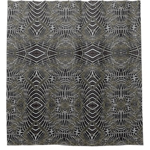 Funky Lines Mirrored Fractal Tribal Style Pattern Shower Curtain