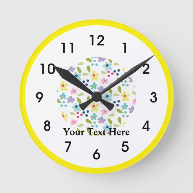 Funky Little Flowers Round Clock (Front)