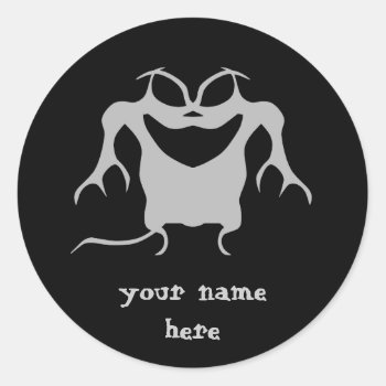 Funky Little Punky Monster Black And Gray Classic Round Sticker by TheHopefulRomantic at Zazzle
