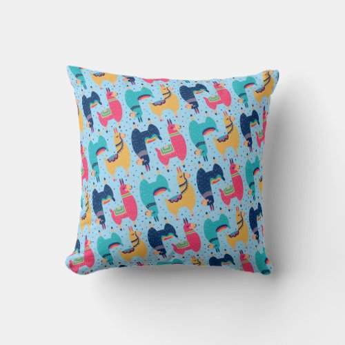 Funky Llama Alpaca Fiesta Pattern Cute Summer Gift Throw Pillow