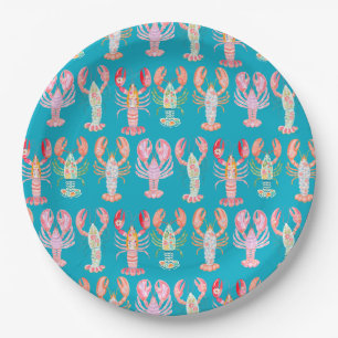 Funky Lobster Coastal Seafood Paper Plates