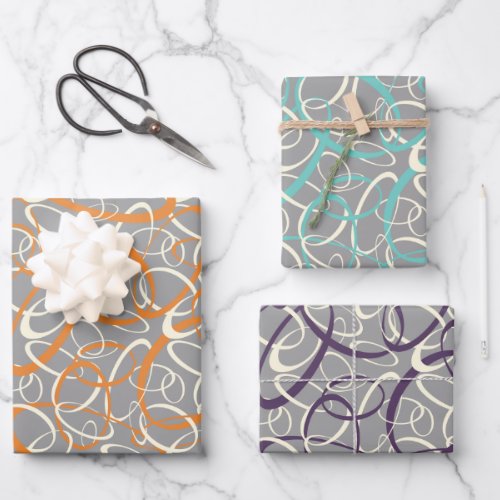 Funky loops pattern 3 colors any occasion  wrapping paper sheets