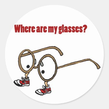 Funky Lost Eyeglasses Cartoon Classic Round Sticker by patcallum at Zazzle