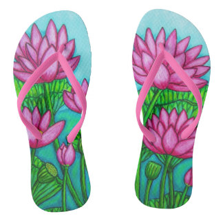 Funky Lotus Flower Custom Adult, Slim Straps Flip Flops