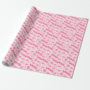 Funky Love Doodles Pink Overall Valentine's Day W Wrapping Paper
