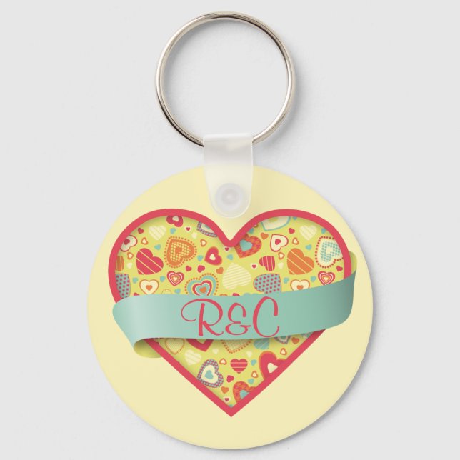 Funky Love heart with banner, customizable Keychain (Front)