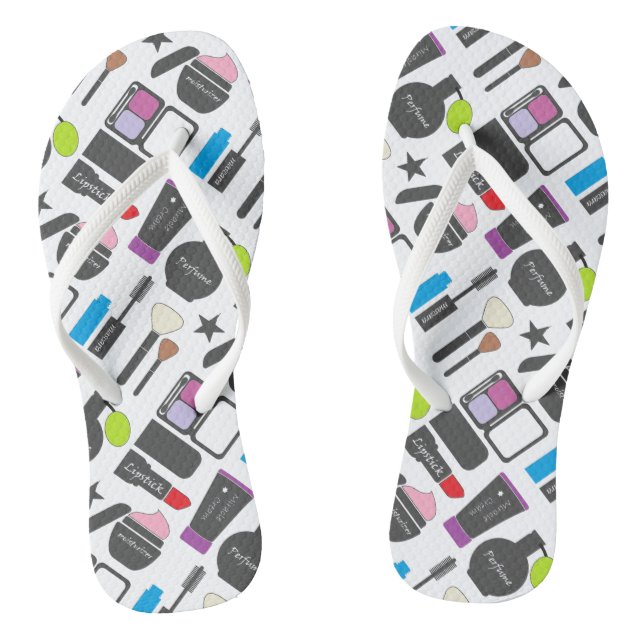 Funky Makeup Collage Pattern Flip Flops (Footbed)