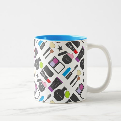 Funky Makeup Collage Pattern Two_Tone Coffee Mug