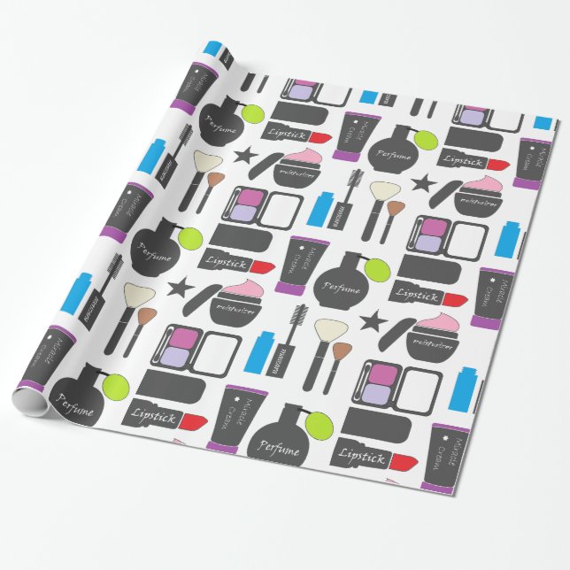 Funky Makeup Collage Wrapping Paper (Unrolled)