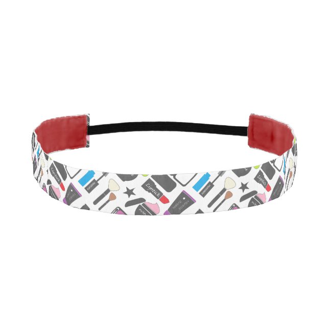 Funky Makeup Cosmetics Collage Pattern Athletic Headband (Front)