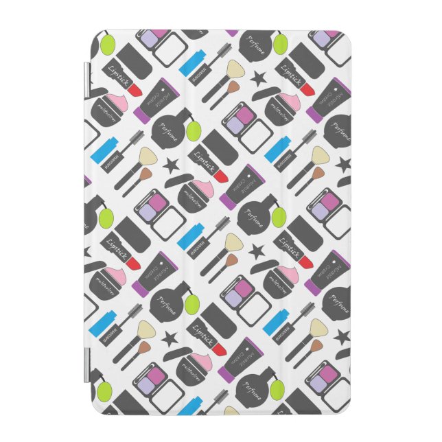 Funky Makeup Cosmetics Collage Pattern iPad Mini Cover (Front)