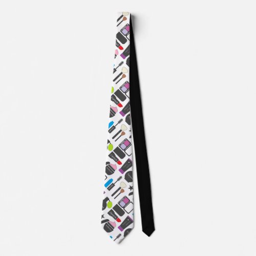 Funky Makeup Cosmetics Collage Pattern Neck Tie
