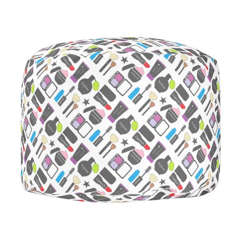 Funky Makeup Cosmetics Collage Pattern Pouf