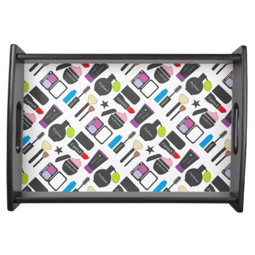 Funky Makeup Cosmetics Collage Pattern Serving Tray