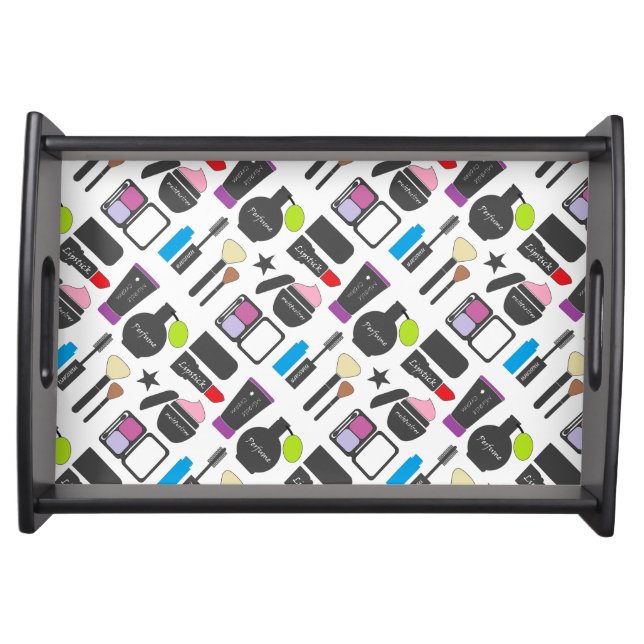 Funky Makeup Cosmetics Collage Pattern Serving Tray (Front)